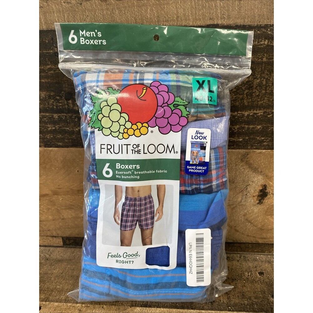 Fruit Of The Loom Men's Boxers Assorted 6 Pk Tagless Size XL (40”-42”) New Open